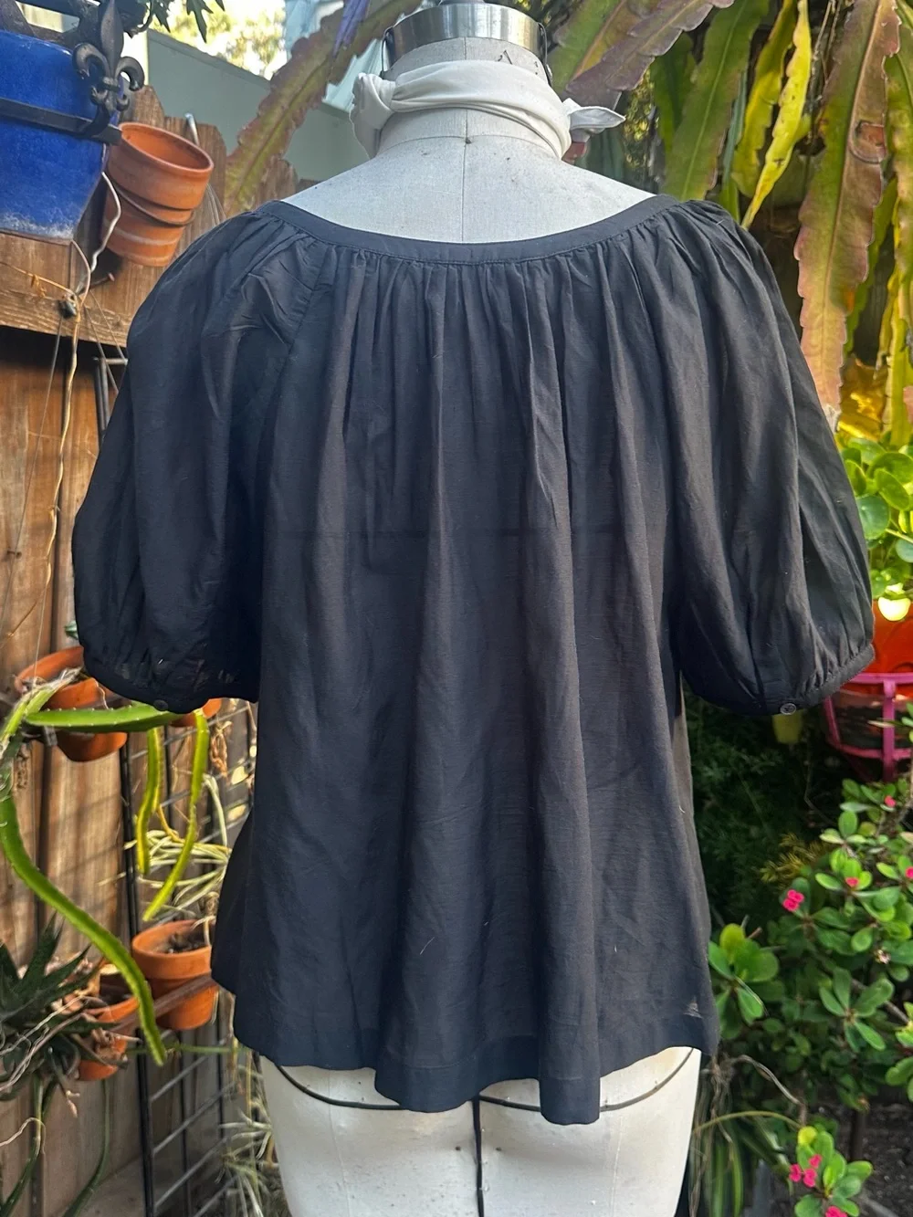 Madewell Black Button-Front Peasant Blouse sm M